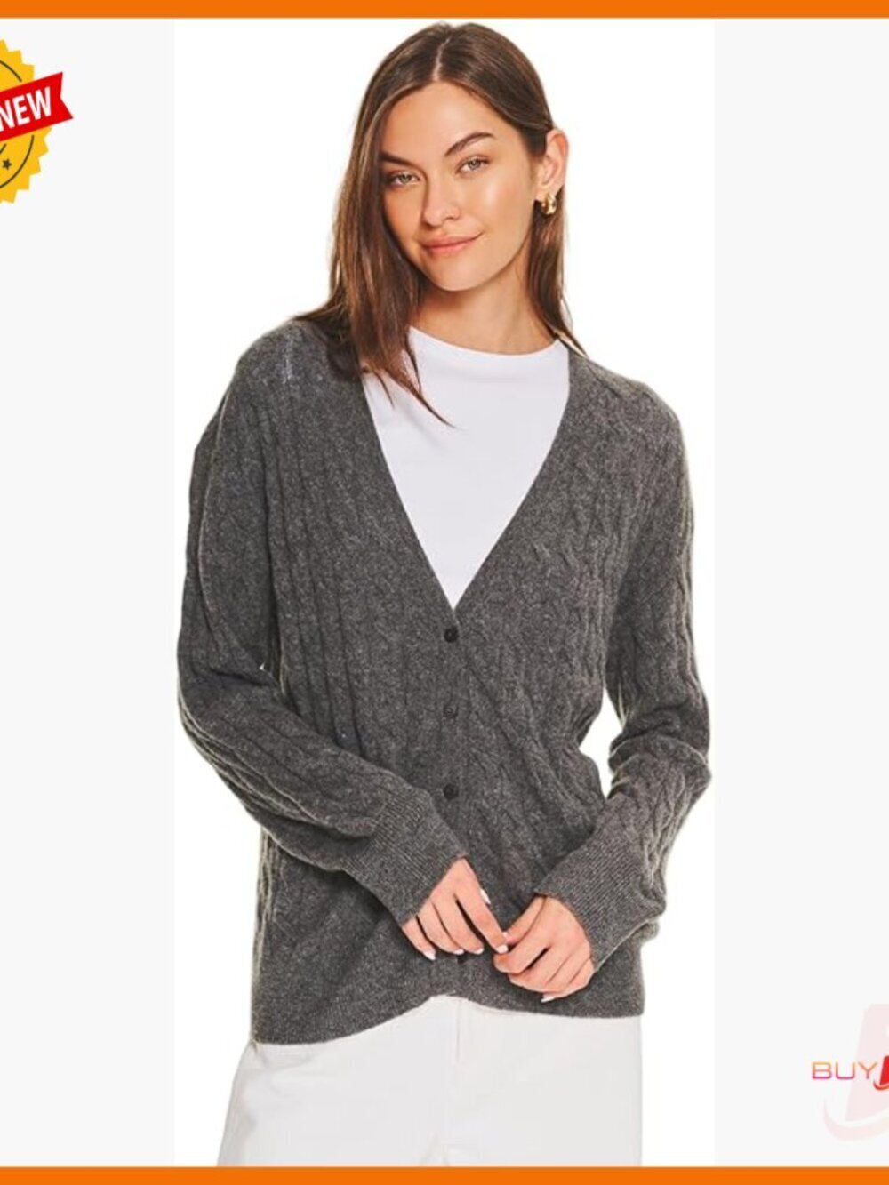 Lightweight Cashmere Cable Oversized Cardigan Tunic Length Sweater